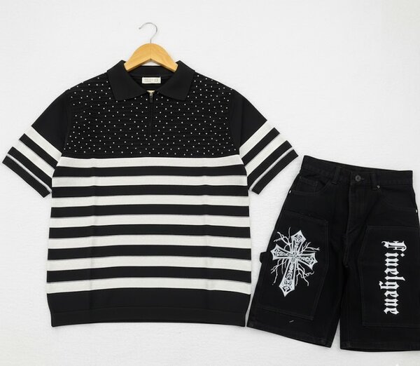 Polo rayé noir et blanc homme