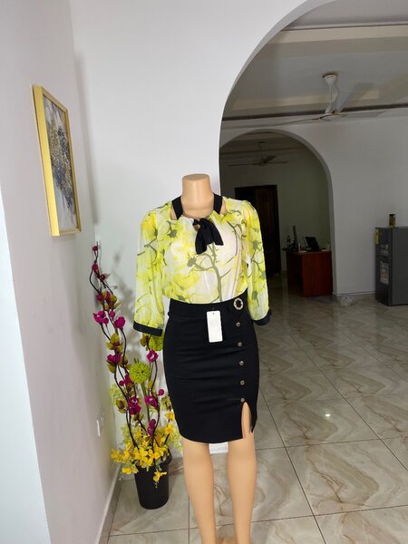 Bloom in Style _Green Floral Shirt & Bodicon Skirt Set