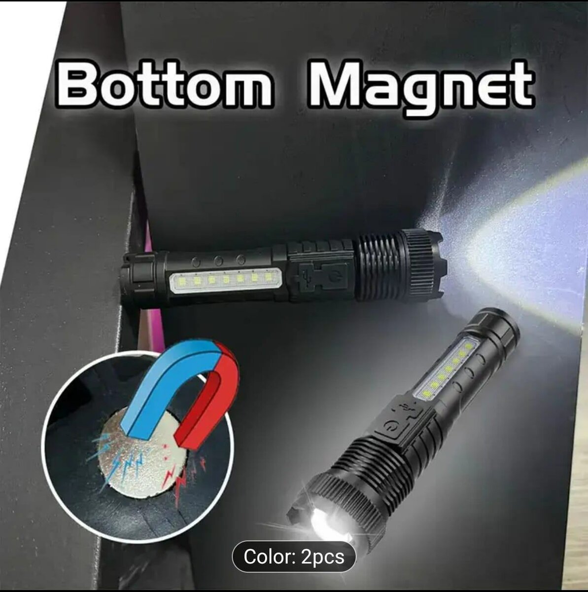 Lampe torche LED+COB magnétique