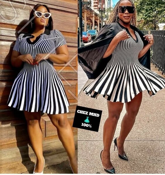 Robe évasée à rayures