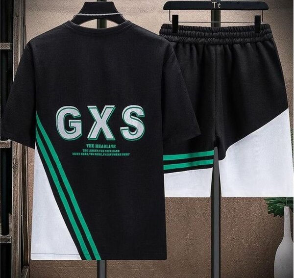 Fashion 2pcs Men's Fashion Printed T-Shirt+Shorts Set