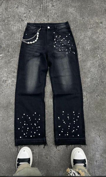 Jean noir à perles femme