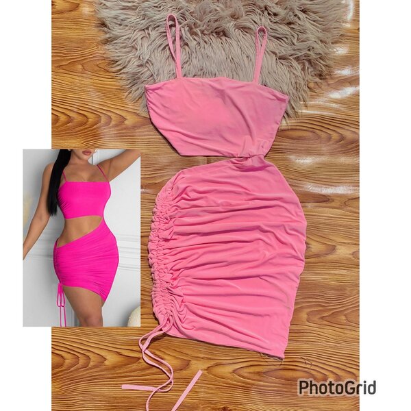 PLT side ruched pink dress