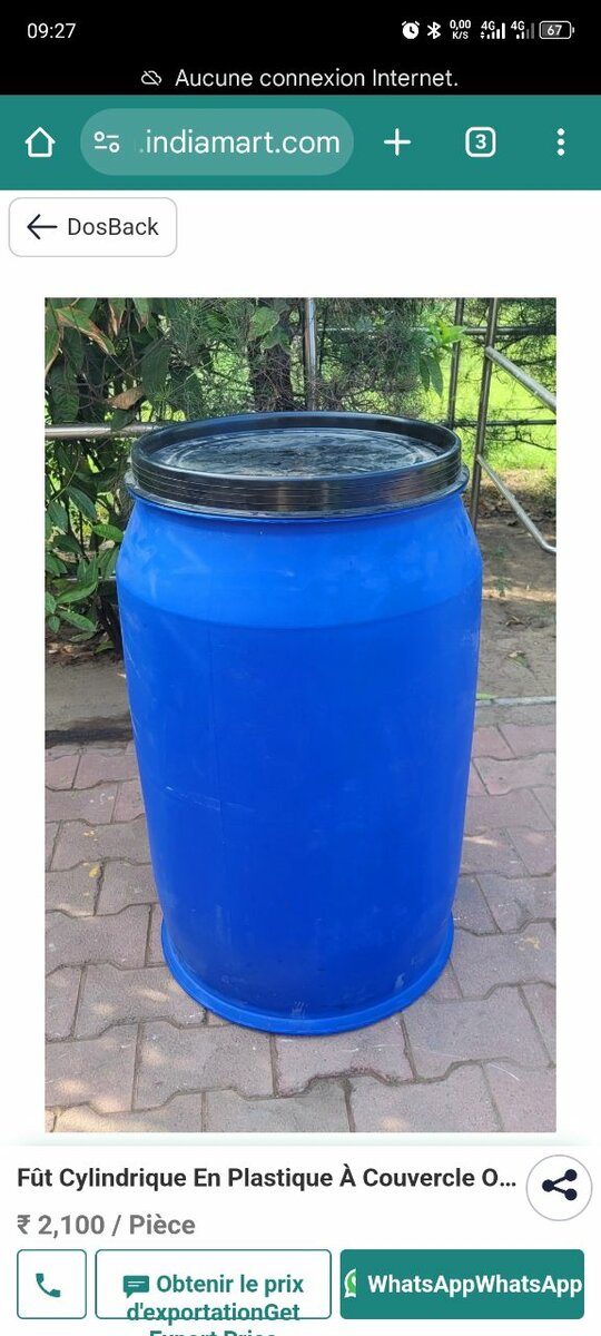 FÛT PLASTIQUE BLEU + COUVERCLE NOIR + CERCLAGE - 𝟮𝟰𝟬 𝗟