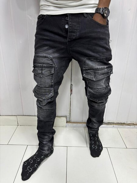 Jean cargo noir homme