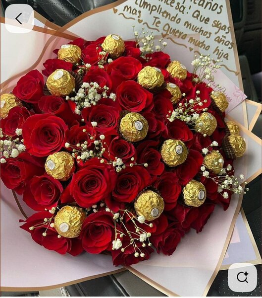 Bouquet de roses et chocolats
