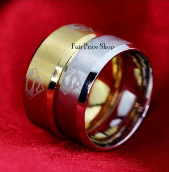 Pack of 2 Silver & Golden Men Titanium Superman Logo Ring For Boys