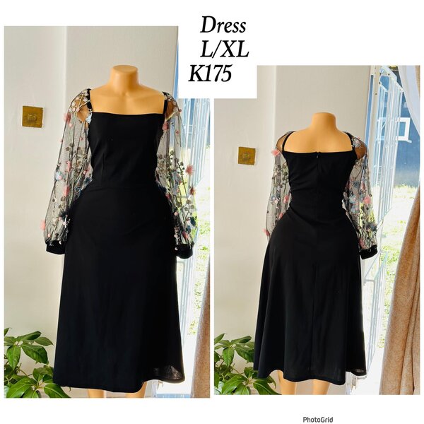 Black dress with floral sleeves in size L/Xl