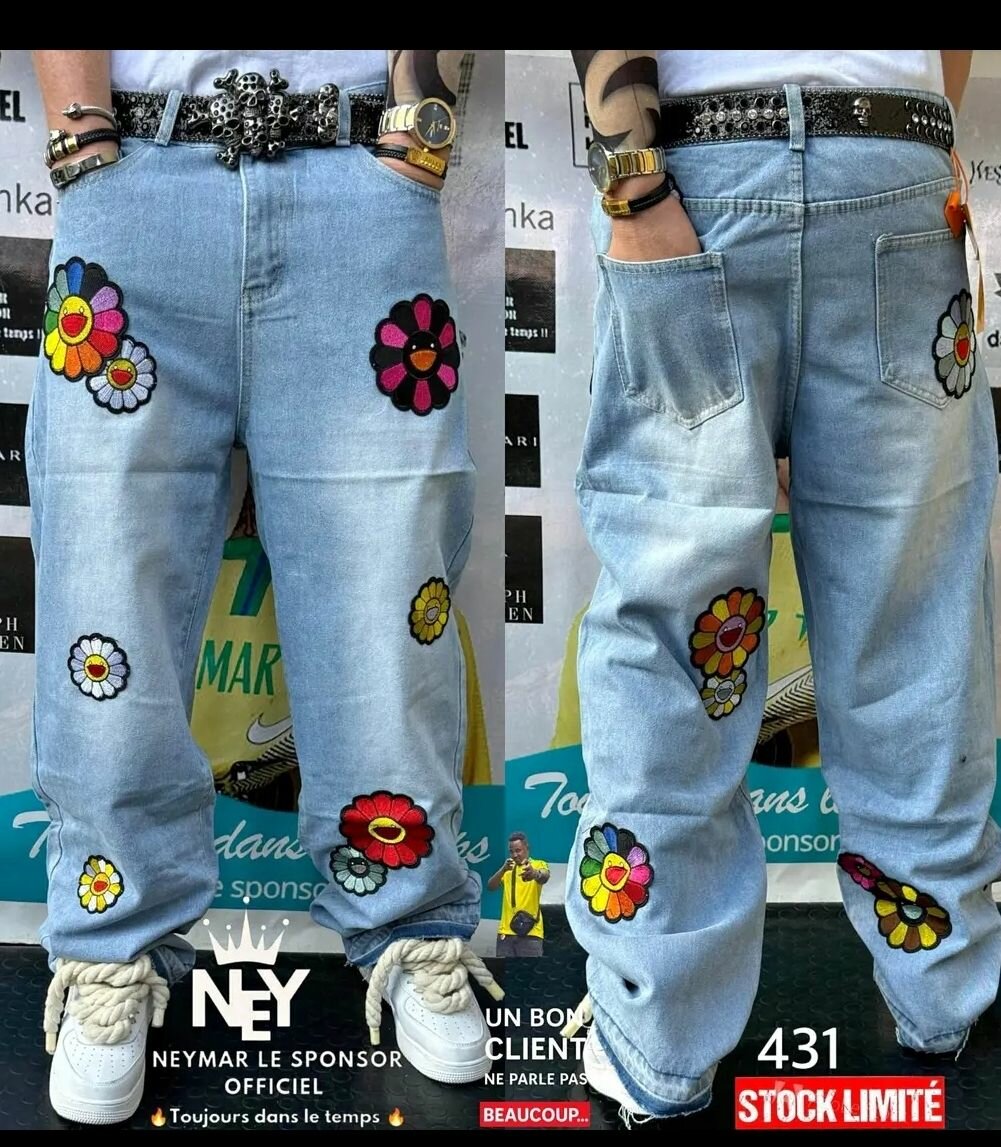 Pantalons baggy brodés tendance