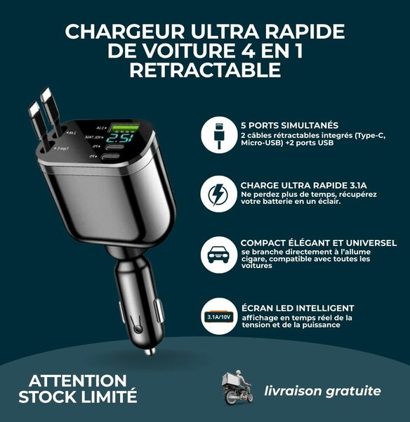 Chargeur voiture rapide 4 en 1