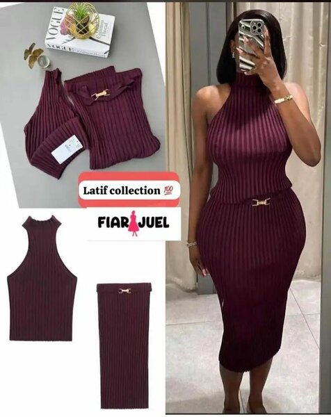 Robe Midi Côtelée Sans Manches