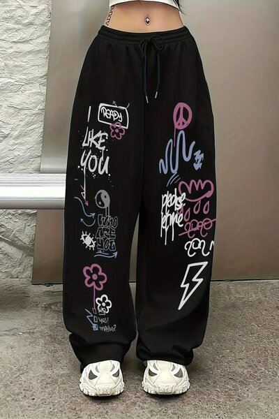 Pantalon de jogging femme noir graffiti