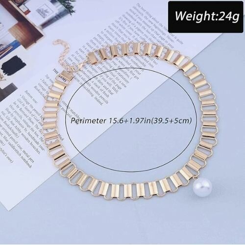 Pearl Collar Necklace, Geometric Gold Chain Collar