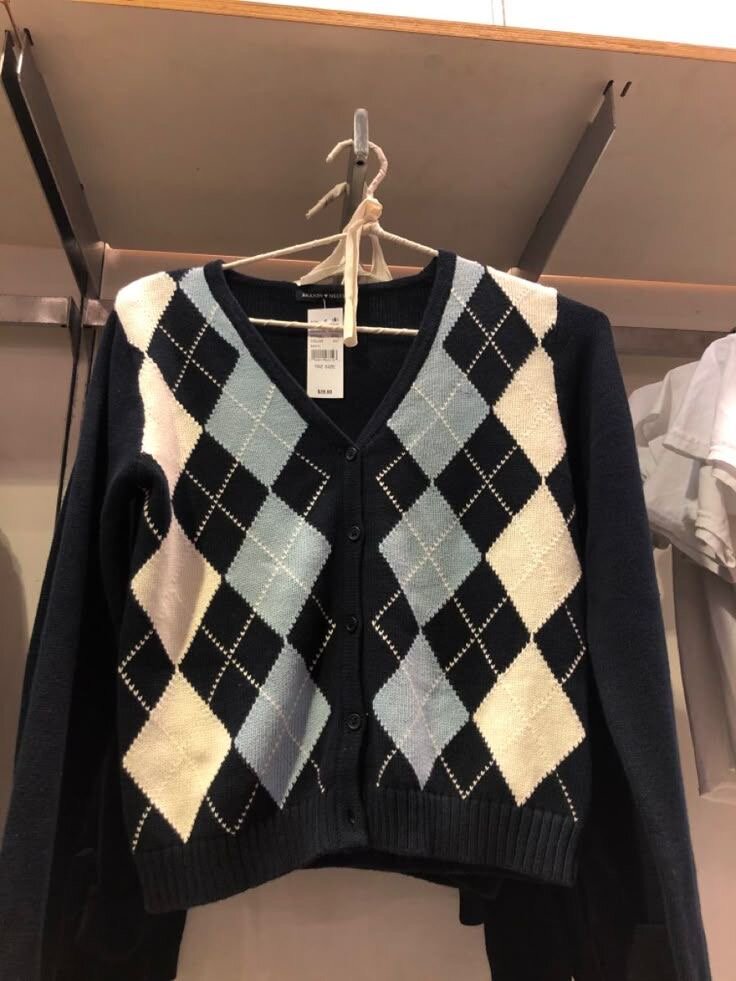 Cardigan argyle bleu et blanc