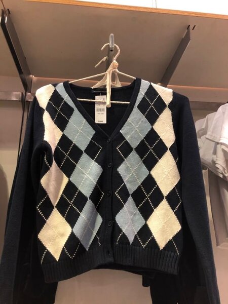 Cardigan argyle bleu et blanc