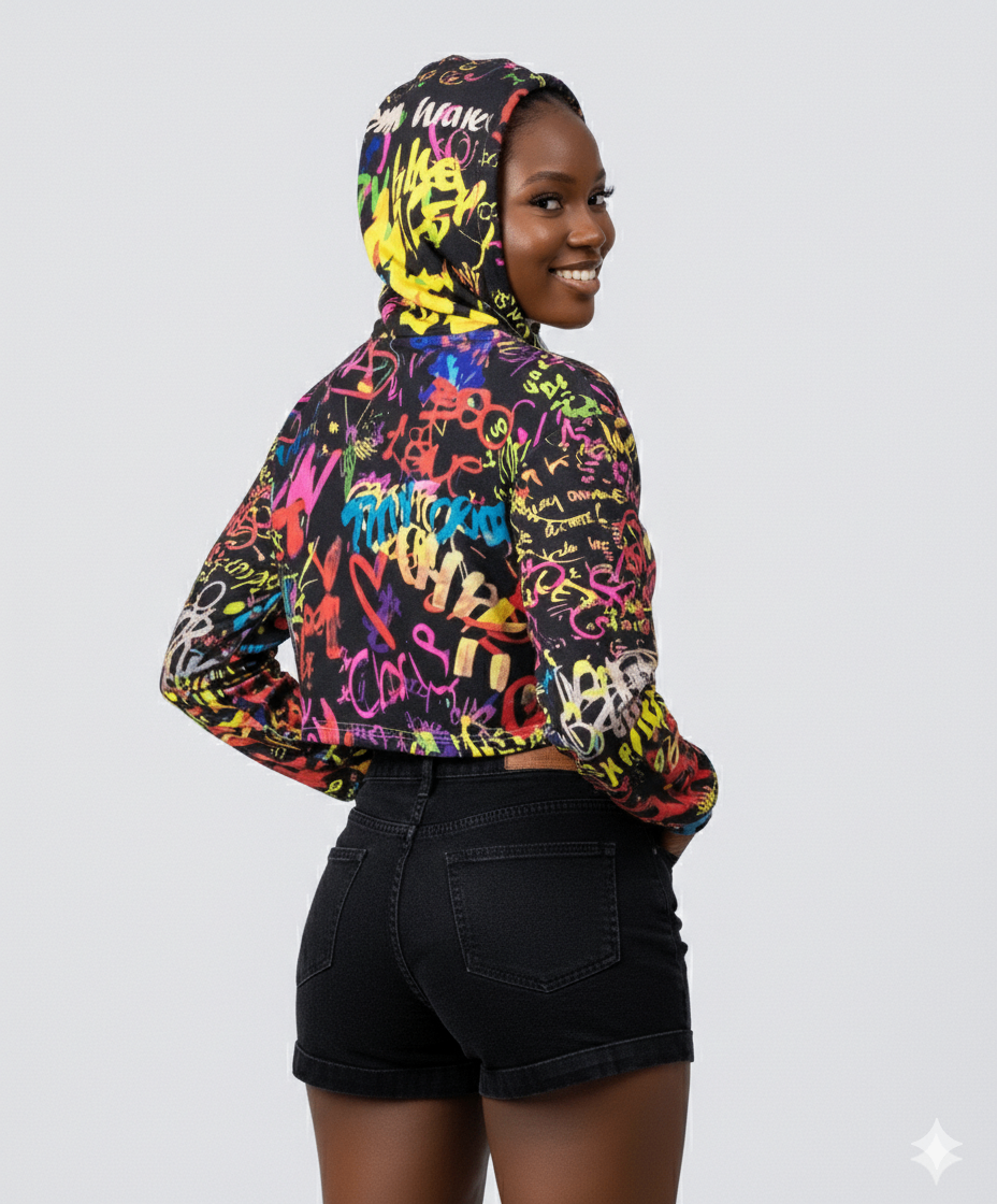 Sweat à capuche graffiti pour femme