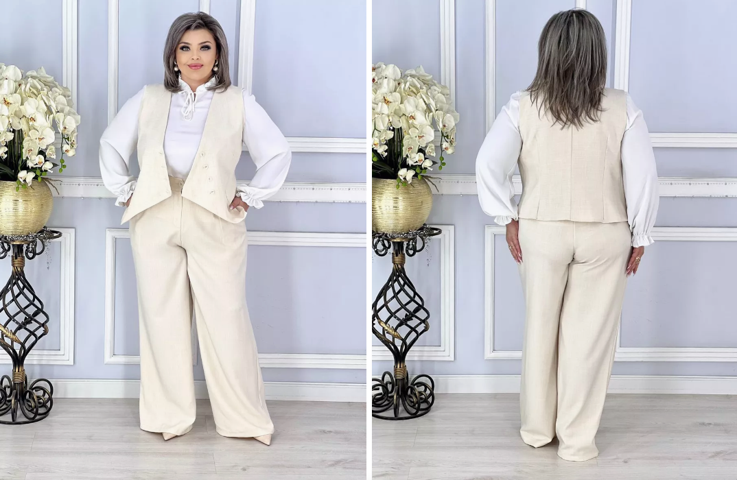 Жилетка женская льняная костюмная с брюками палаццо