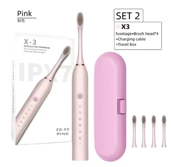 Electric Toothbrush with 3 heads. Charging cable and a trave