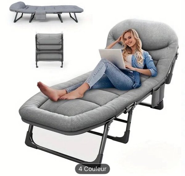 Chaise longue pliable grise confortable