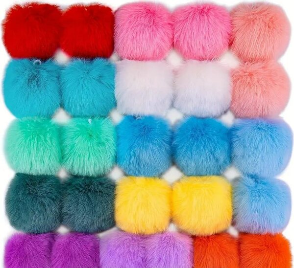 Colorful Faux Fur Pom Keychains
