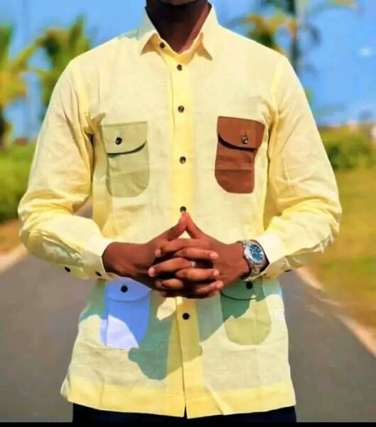 Chemise homme à poches contrastées