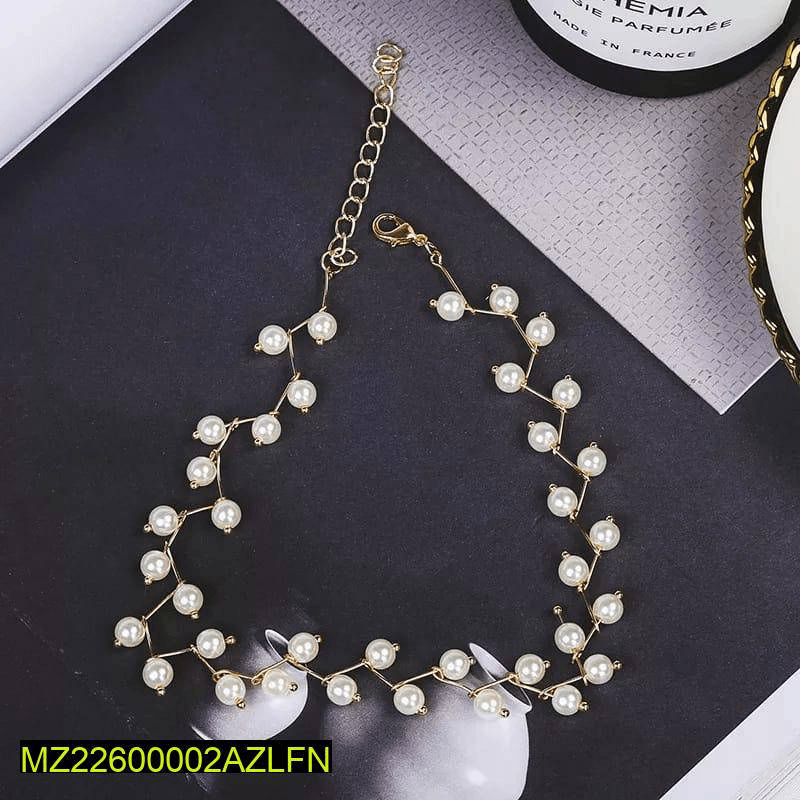 1 PCs Alloy Gold Plated Pearl Stone Chowker
