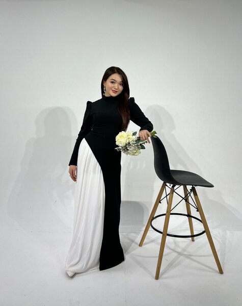 Платье комбинированное с шелком