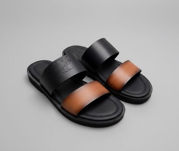 Sandales plates en cuir noir pour homme