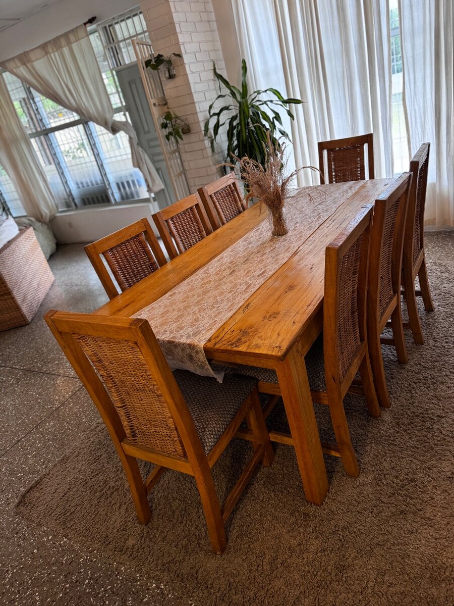 Whitewashed wood dining table