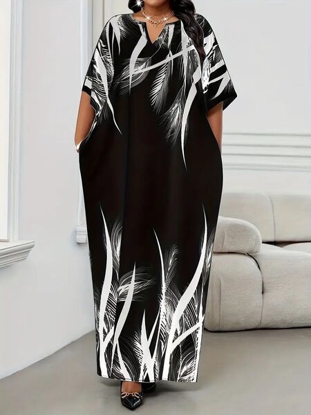 Robe longue à imprimé plume