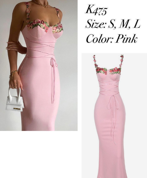 pink long dress with flowers