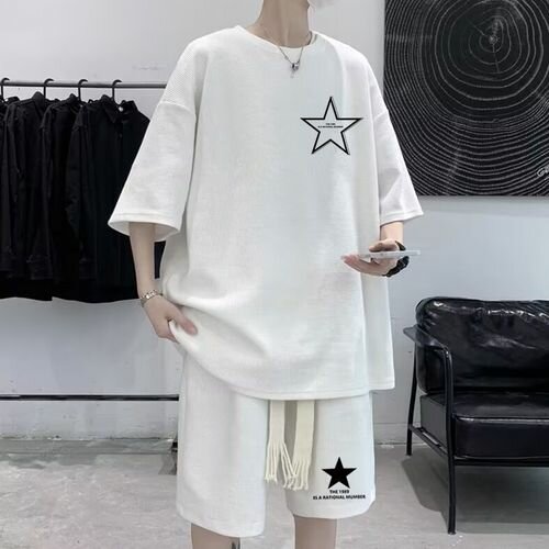 Fashion 2-in-1 Men's Fashion Short Sleeve Set Star T-shirt A