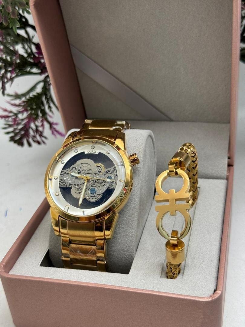 Chain watch with bangle set