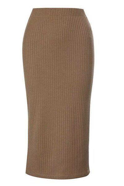 Brown Knitted Midi Skirt for Women