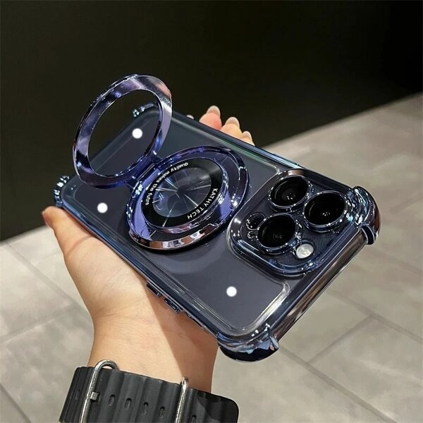 Magnetic stand transparent plating phone case for iphone