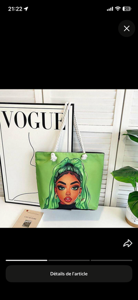 Sac cabas femme vert motif artistique