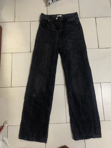 Jeans noirs gros bas unisexe
