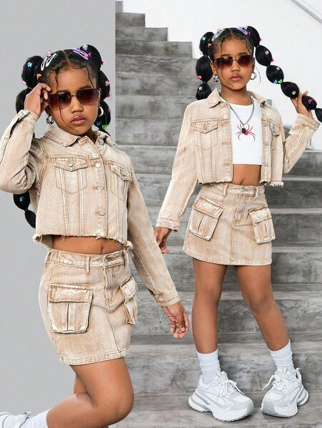 Ensemble jupe et veste en jean pour fille