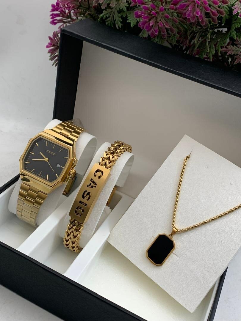Casio analog with bracelet and necklace