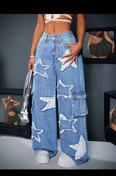 Jeans larges étoiles femme
