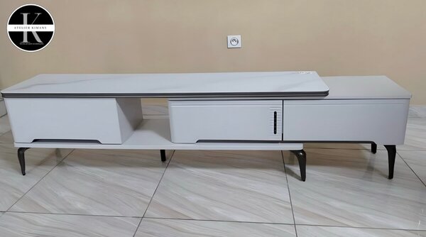 Table TV moderne en marbre blanc