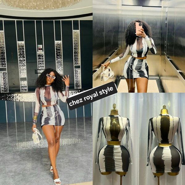 Ensemble femme chic transparent et imprimé