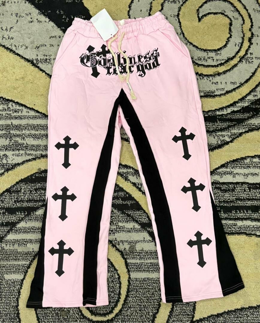Pantalon rose unisexe avec croix