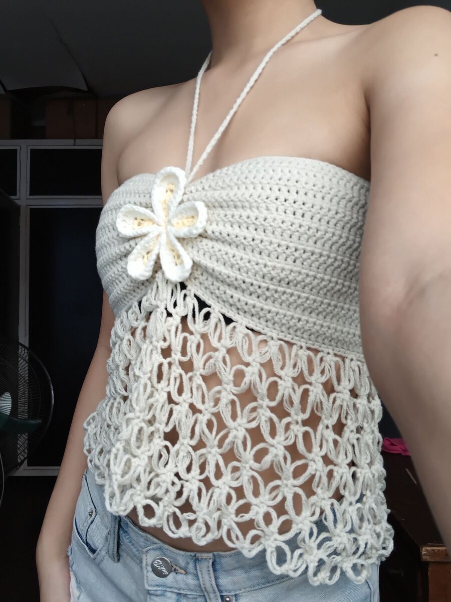Top crochet boho femme