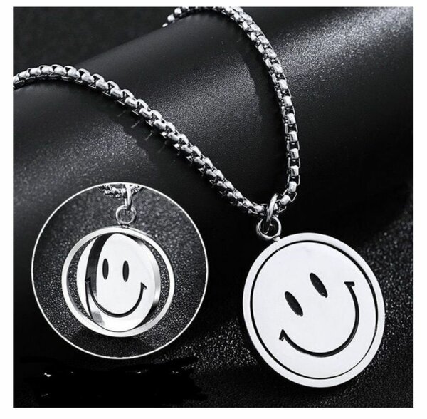 Chaîne Hip Hop spinning sourire pendentif collier argent