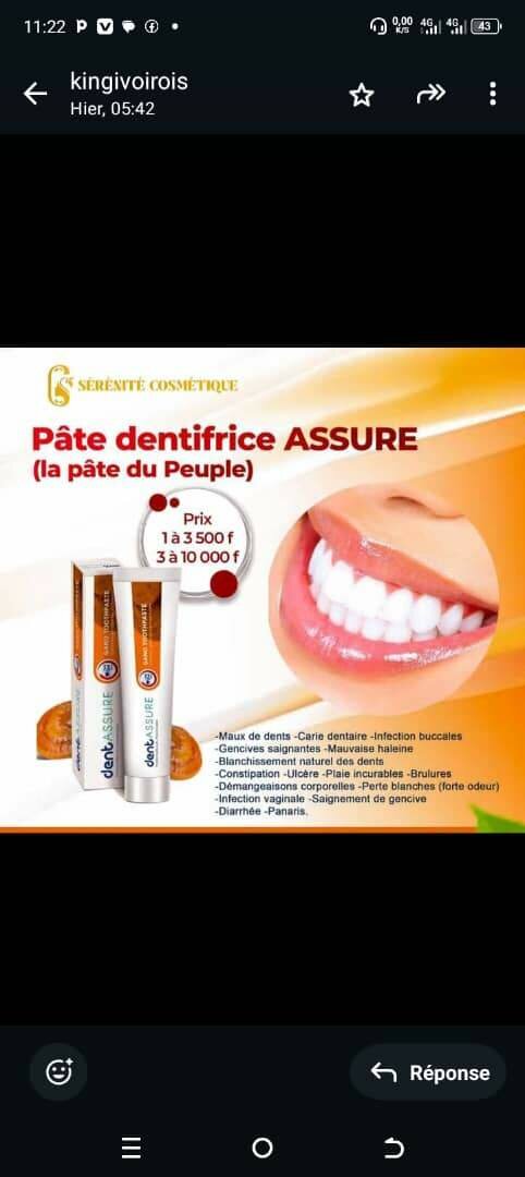 Dentifrice Assure Dent au Gano