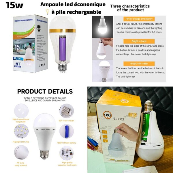 Ampoule LED rechargeable 15W
