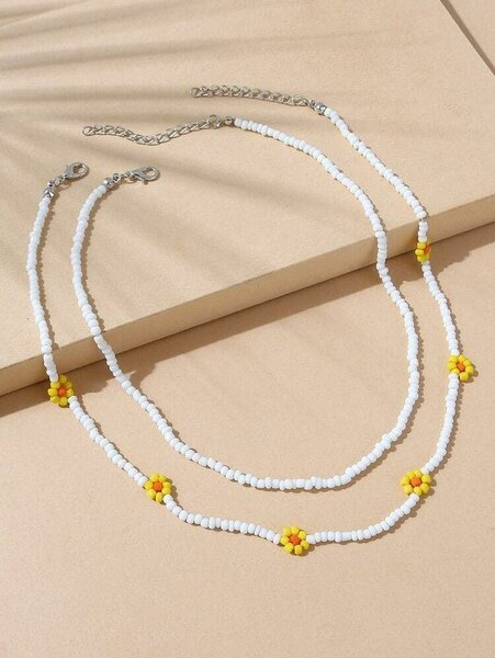Collier bohème fleurs jaunes