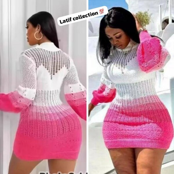 Robe Tricotée Dégradé Rose