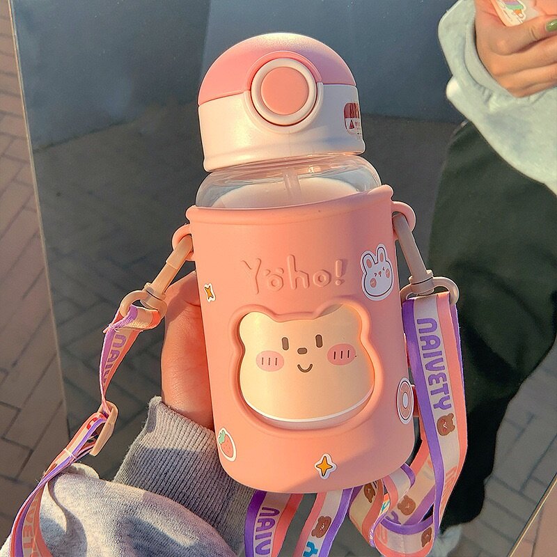 620ml kids water bottle with silicone straw